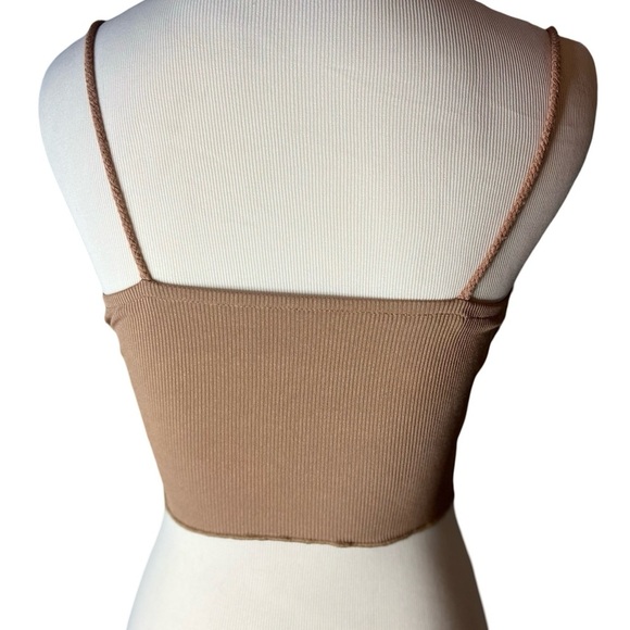 Shein Women’s Tan Ribbed Cottage Crop Top with Ruffle Hem - Picture 5 of 9